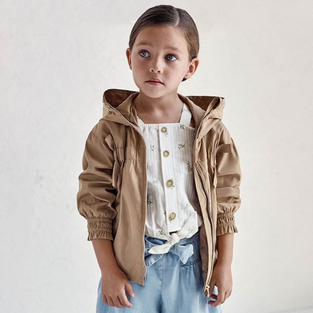 Size 4 Girls Mayoral Tan Kids Raincoat with Hood